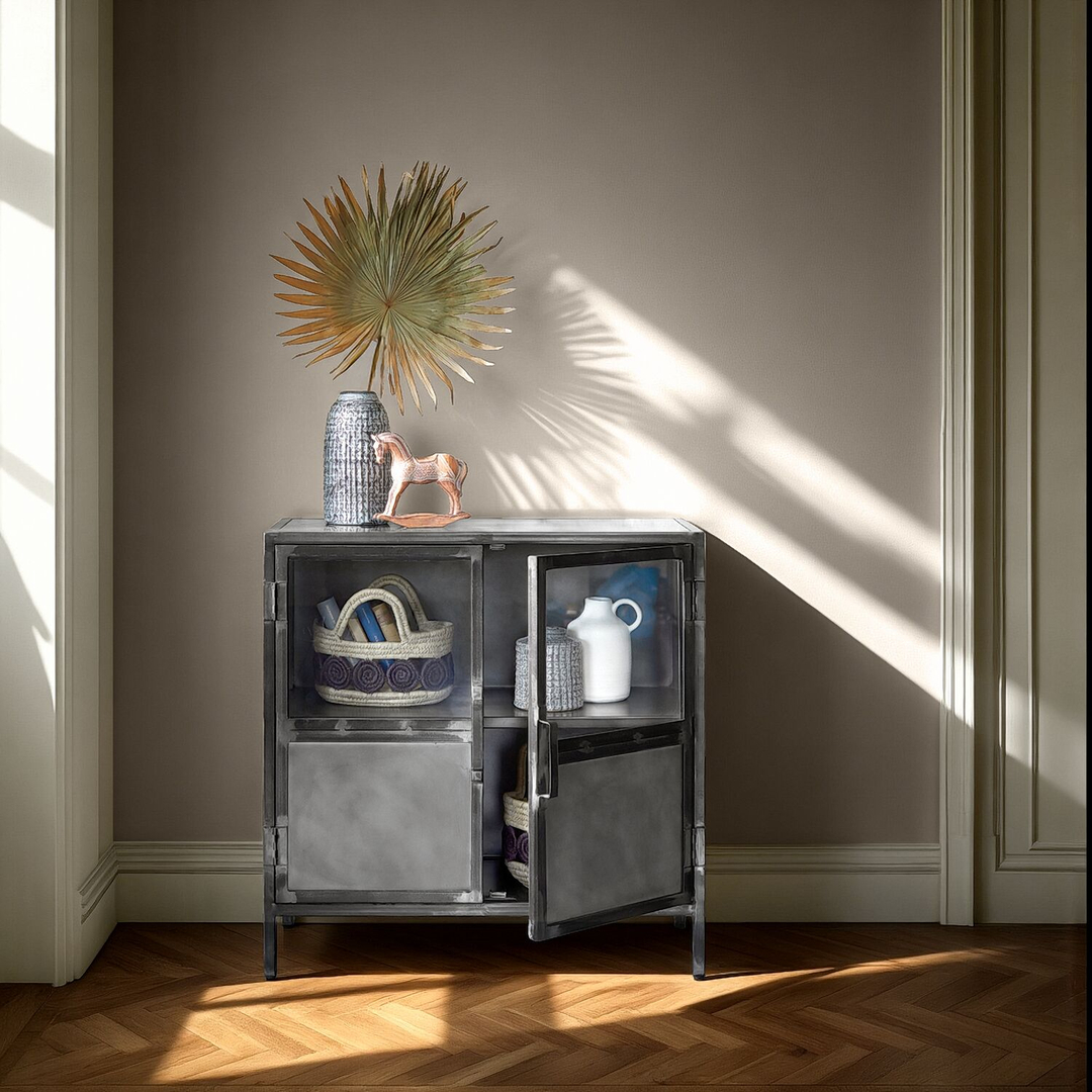 Opbergkast CARPINO (90 CM) metaal glas