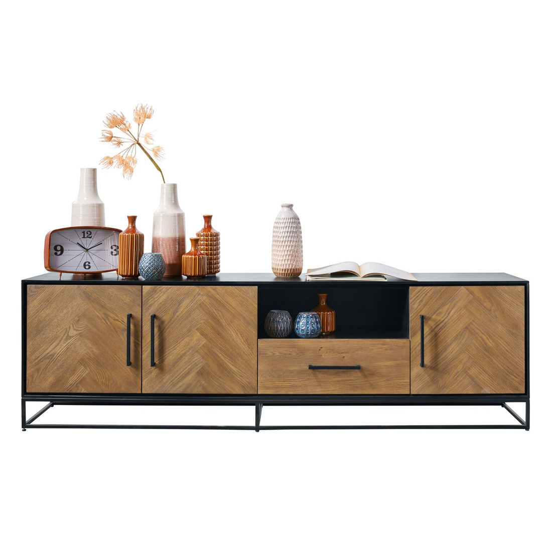 TV-meubel Vinito (199 CM) eiken fineer zwart/naturel
