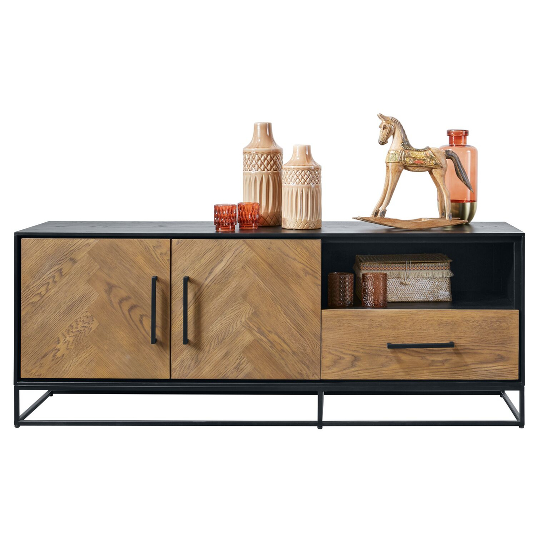 TV-meubel Vinito (154 CM) eiken fineer zwart/naturel