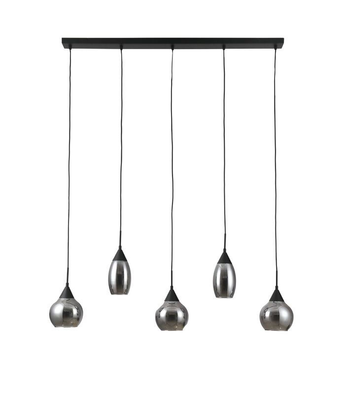 Hanglamp zwart smoke glas 5-lichts - Lungo