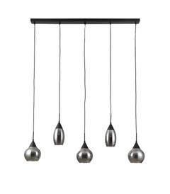 Hanglamp zwart smoke glas 5-lichts - Lungo