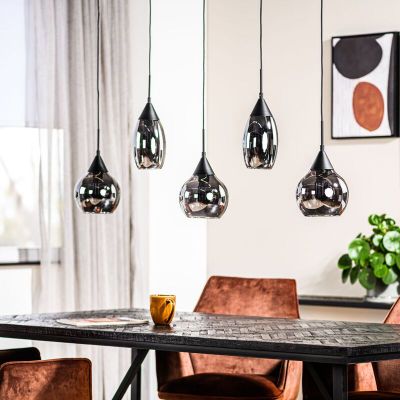 Hanglamp Lungo zwart smoke glas 5-lichts
