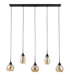 Hanglamp zwart amber glas 5-lichts - Lungo