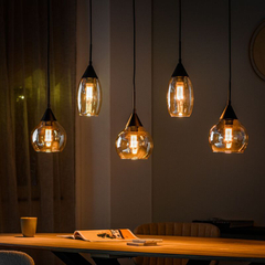 Hanglamp zwart amber glas 5-lichts - Lungo