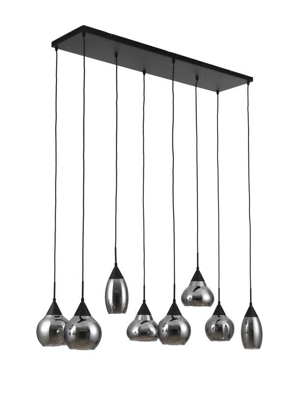 Hanglamp zwart smoke glas 8-lichts - Lungo
