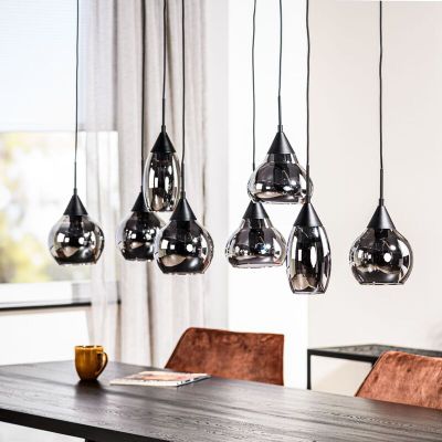 Hanglamp Lungo zwart smoke glas 8-lichts