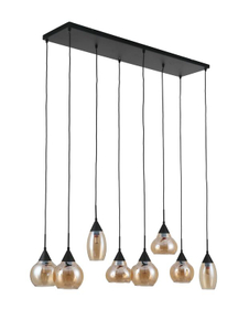 Hanglamp Lungo zwart amber glas 8-lichts