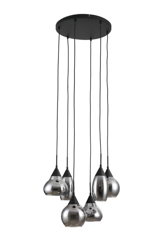 Hanglamp zwart smoke glas 6-lichts - Lungo