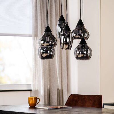 Hanglamp Lungo zwart smoke glas 6-lichts
