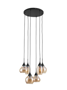 Hanglamp zwart amber glas 6-lichts - Lungo