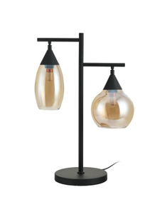 Tafellamp zwart amber glas 2-lichts - Lungo