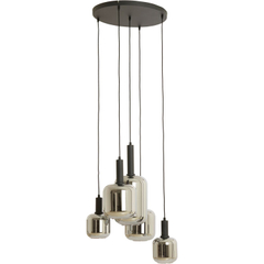 Hanglamp Trecate mat zwart smoke glas 5-lichts rond