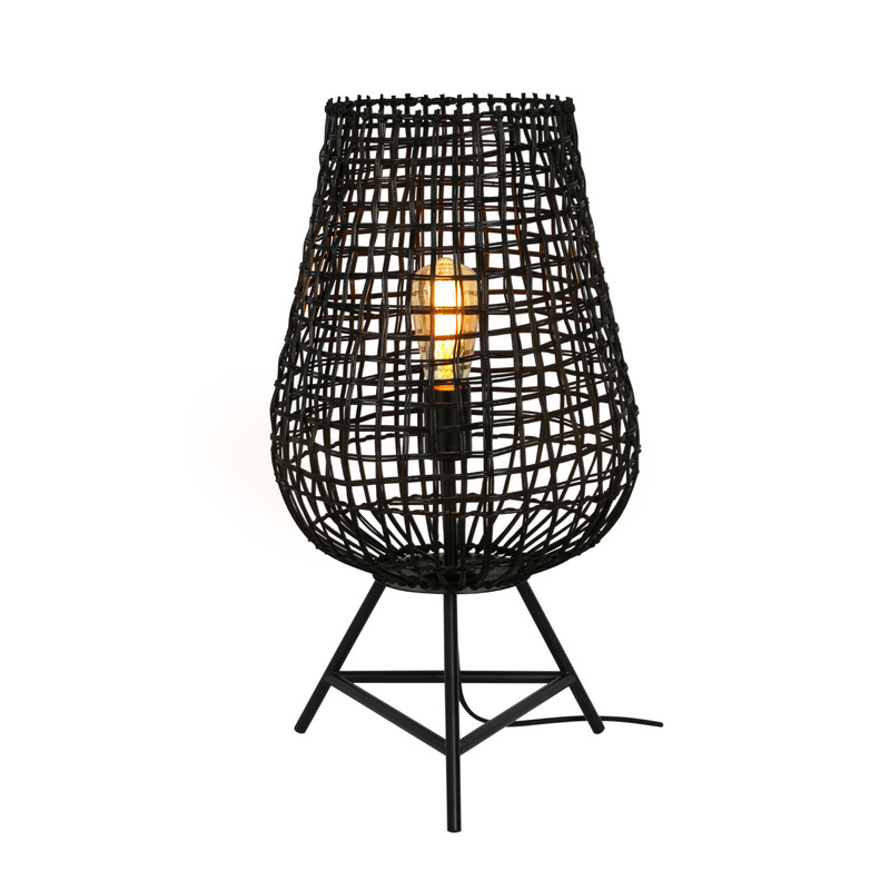 Tafellamp Scarperio rond 33 cm rotan zwart