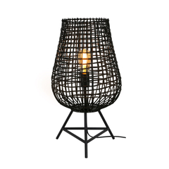 Tafellamp Scarperio rond 33 cm rotan zwart