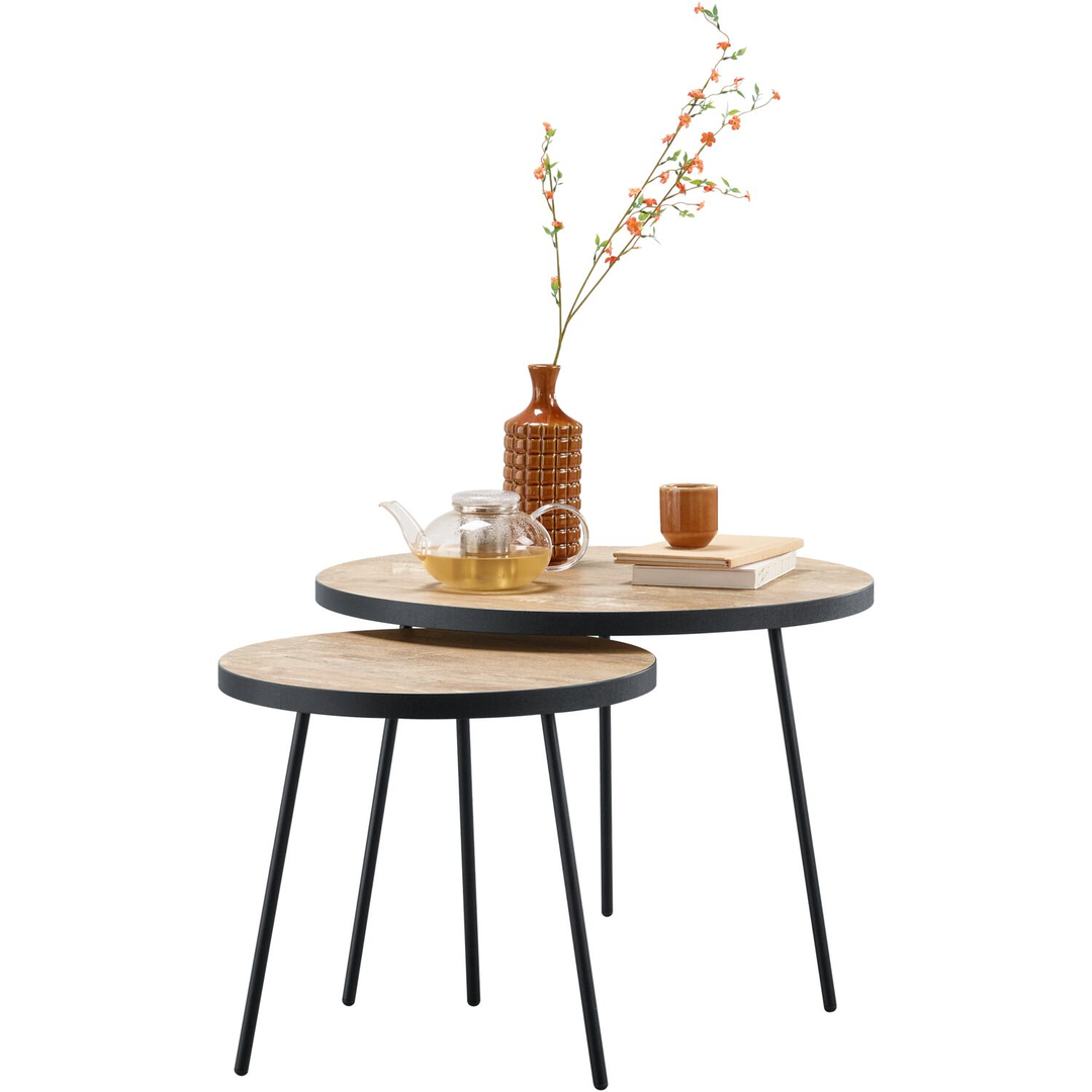 Bijzettafelset Zena orange teak 50 en 70 cm rond