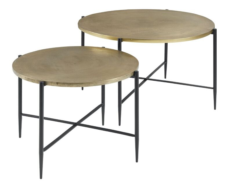 Salontafelset Pilunio 64 en 84 cm rond vergrijsd goud