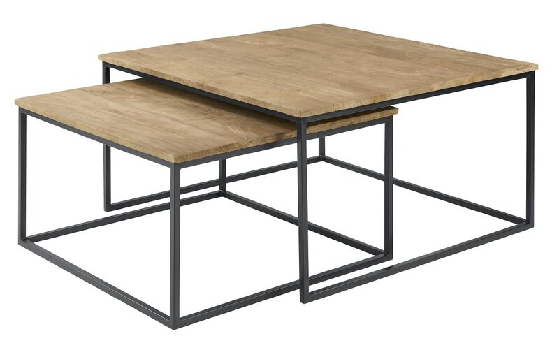 Salontafelset Pandera 65 en 80 cm vierkant mango naturel