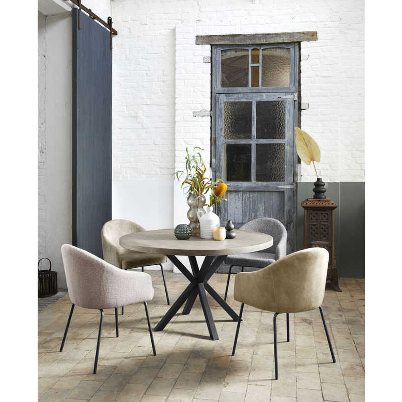 Eettafel Tavolo eikenhout 130 cm rond lichtgrijs