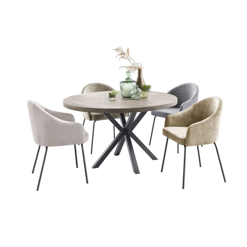 Eettafel Tavolo eikenhout 130 cm rond lichtgrijs