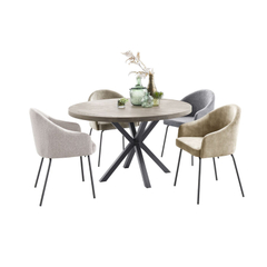 Eettafel Tavolo eikenhout 130 cm rond lichtgrijs