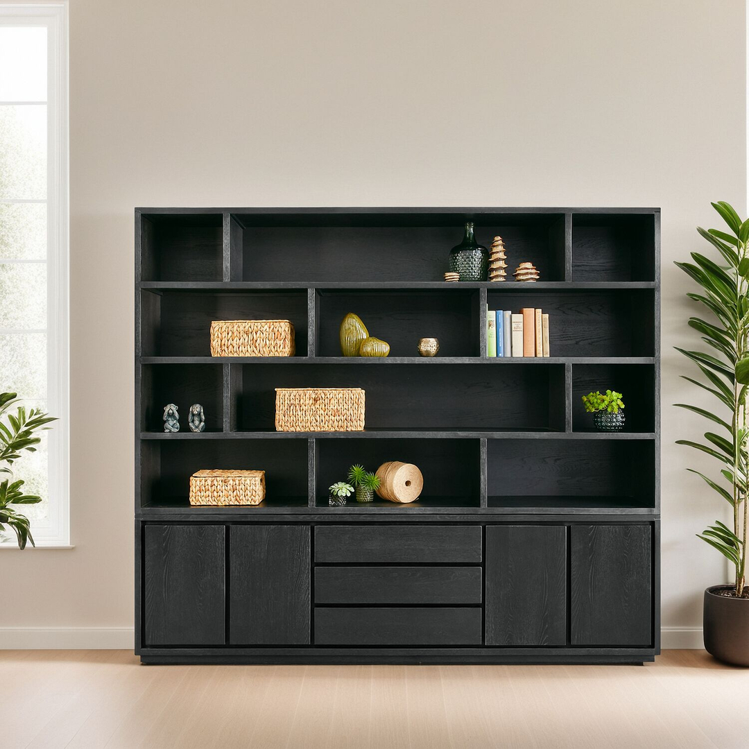 Wandmeubel Lavio eiken 242 cm zwart