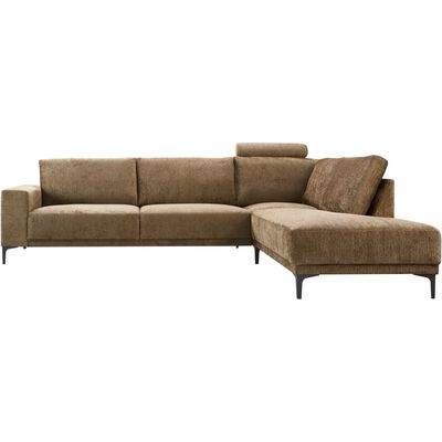 Hoekbank rechts Clanton bruin premium comfort met hoofdsteun