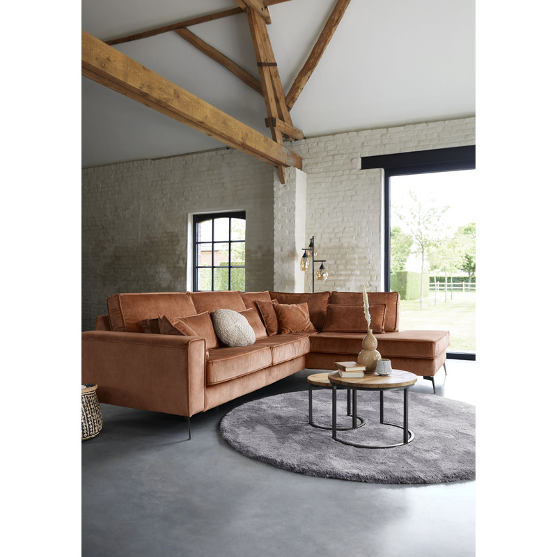 Hoekbank rechts Pomonte velvet bruin basic comfort