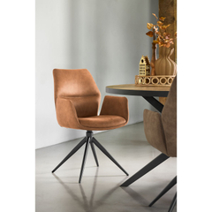Eetkamerstoel Faido microvezel cognac poot zwart