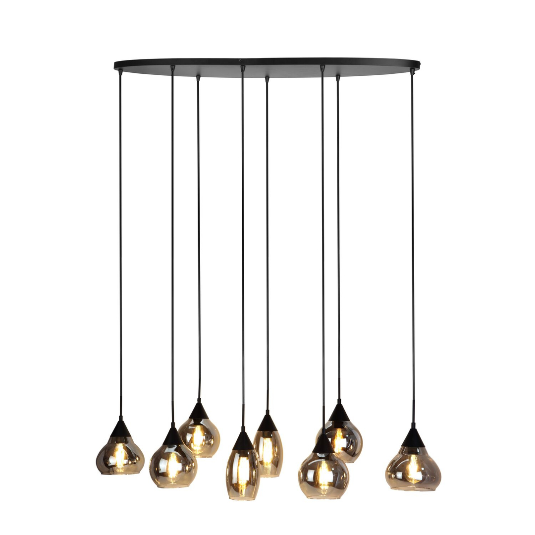 Hanglamp Lungo zwart smoke glas 8-lichts