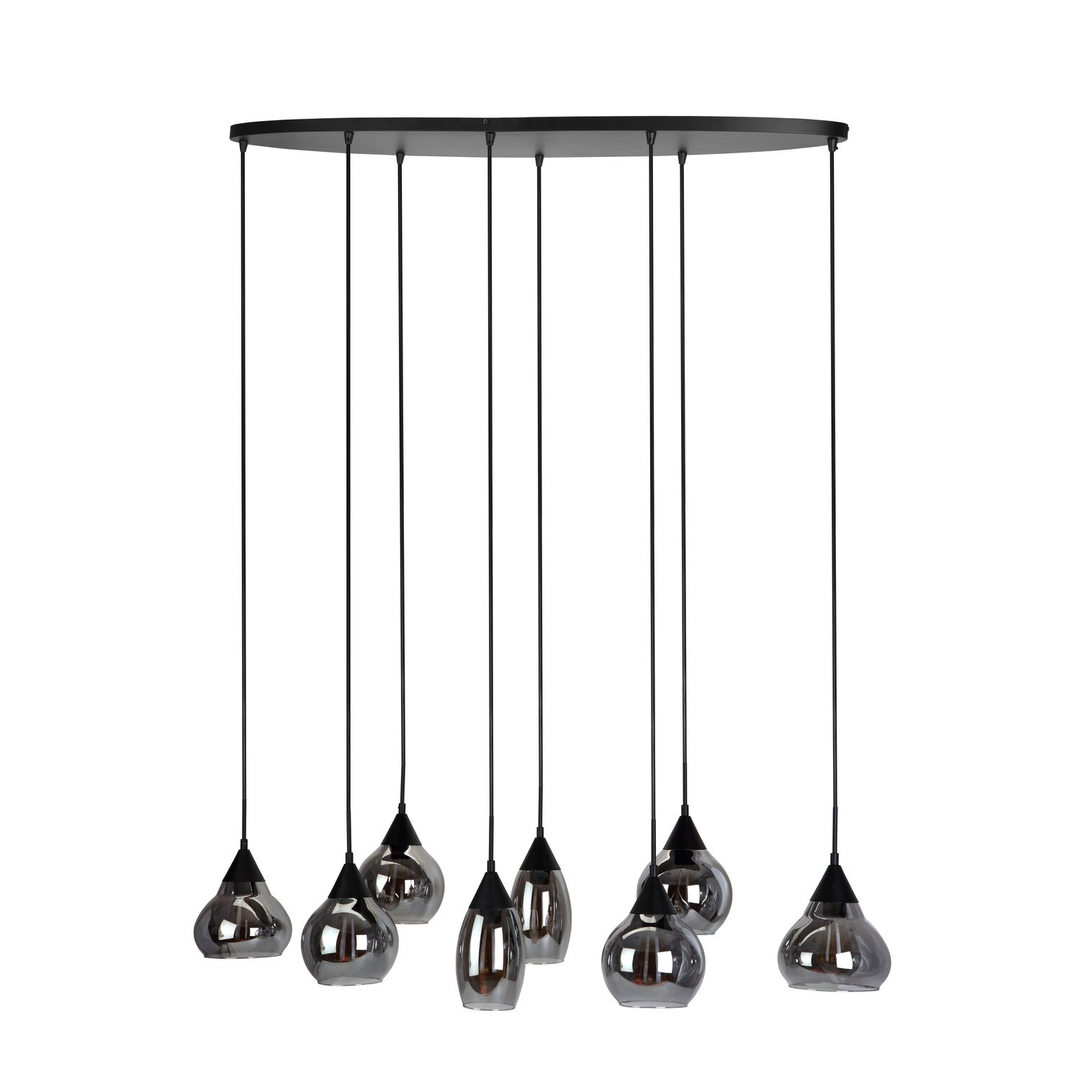 Hanglamp Lungo zwart smoke glas 8-lichts
