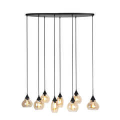 Hanglamp Lungo zwart amber glas 8-lichts