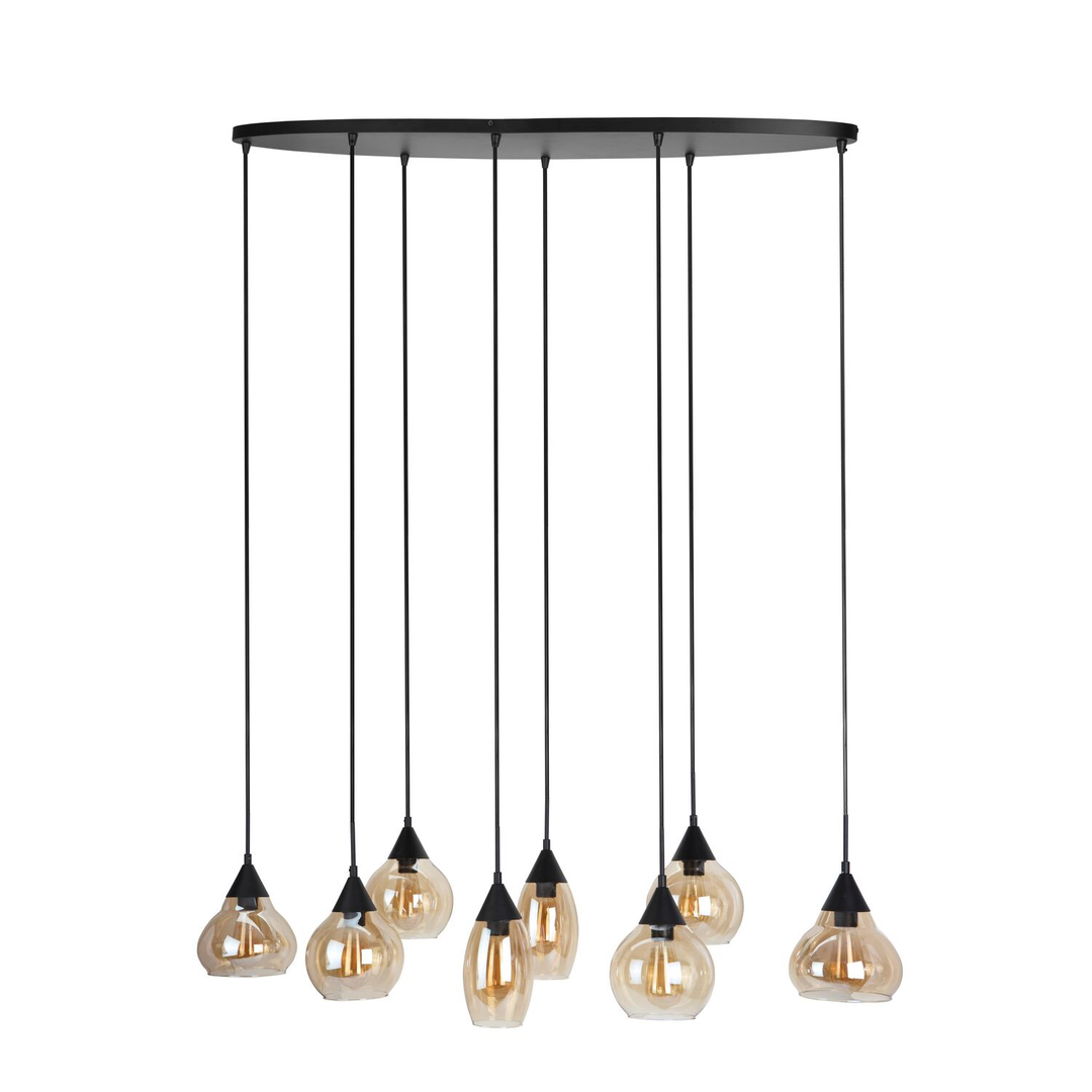 Hanglamp Lungo zwart amber glas 8-lichts