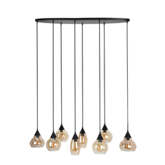 Hanglamp Lungo zwart amber glas 8-lichts
