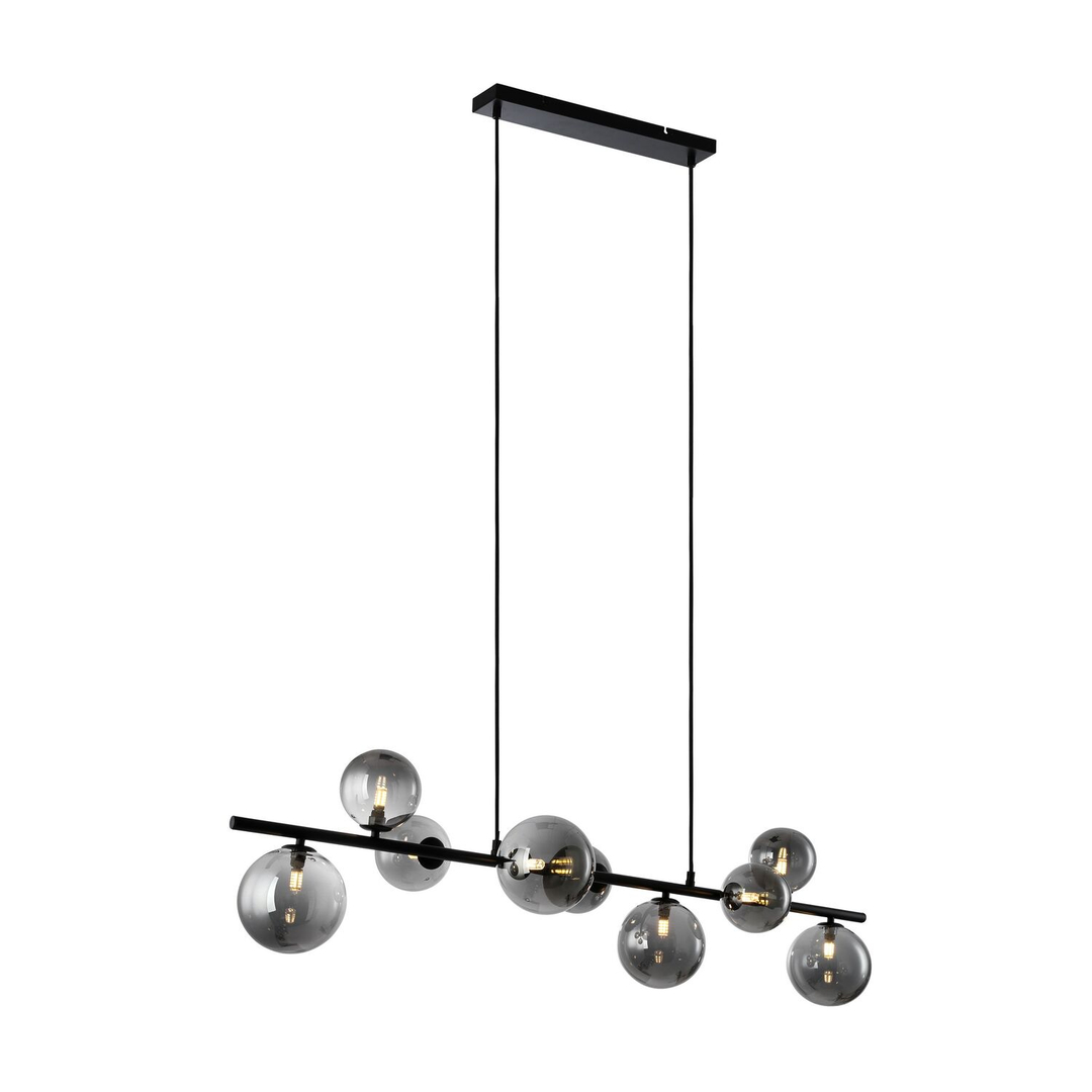 Hanglamp Olivento zwart smoke glas 9-lichts