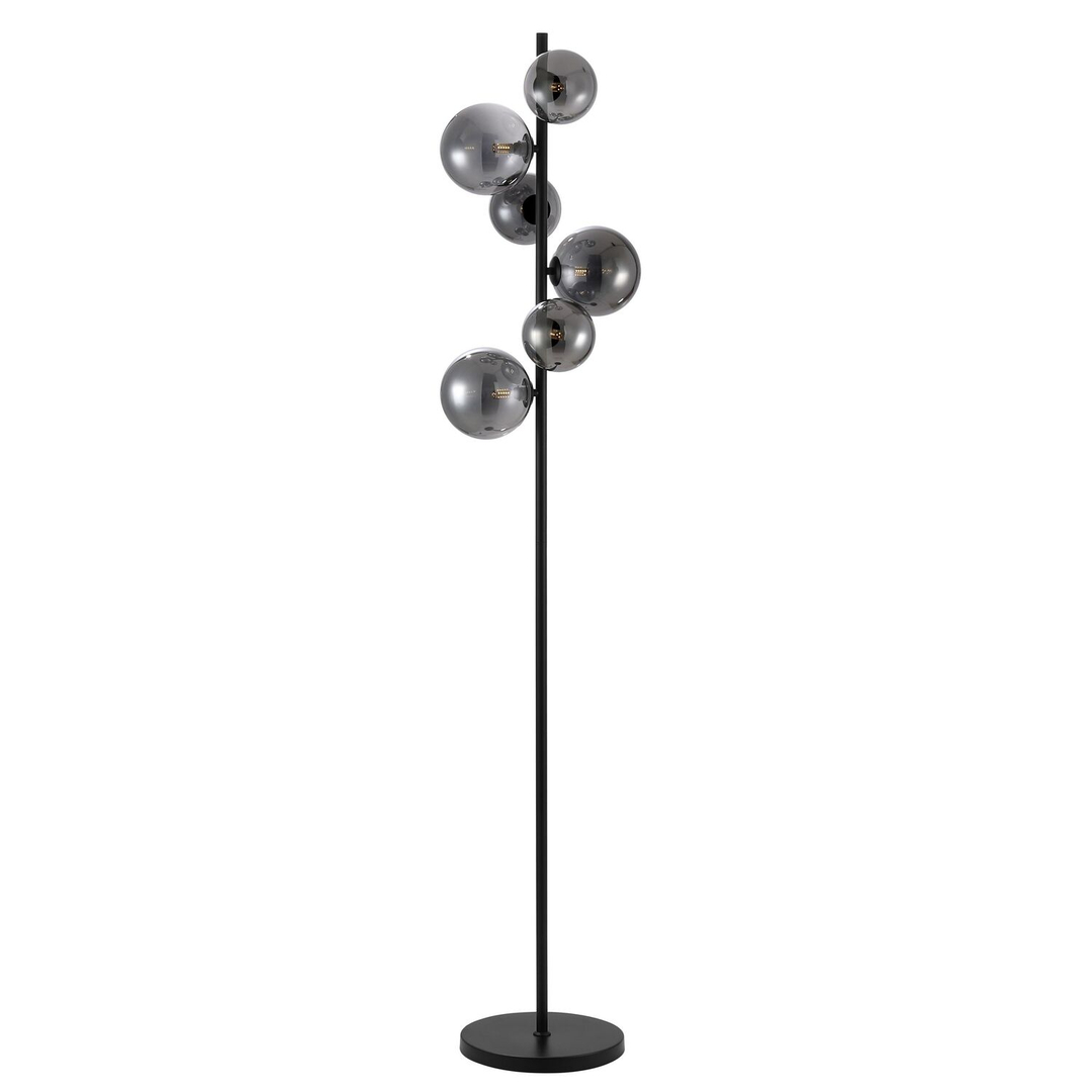 Vloerlamp Olivento zwart smoke glas 6-lichts