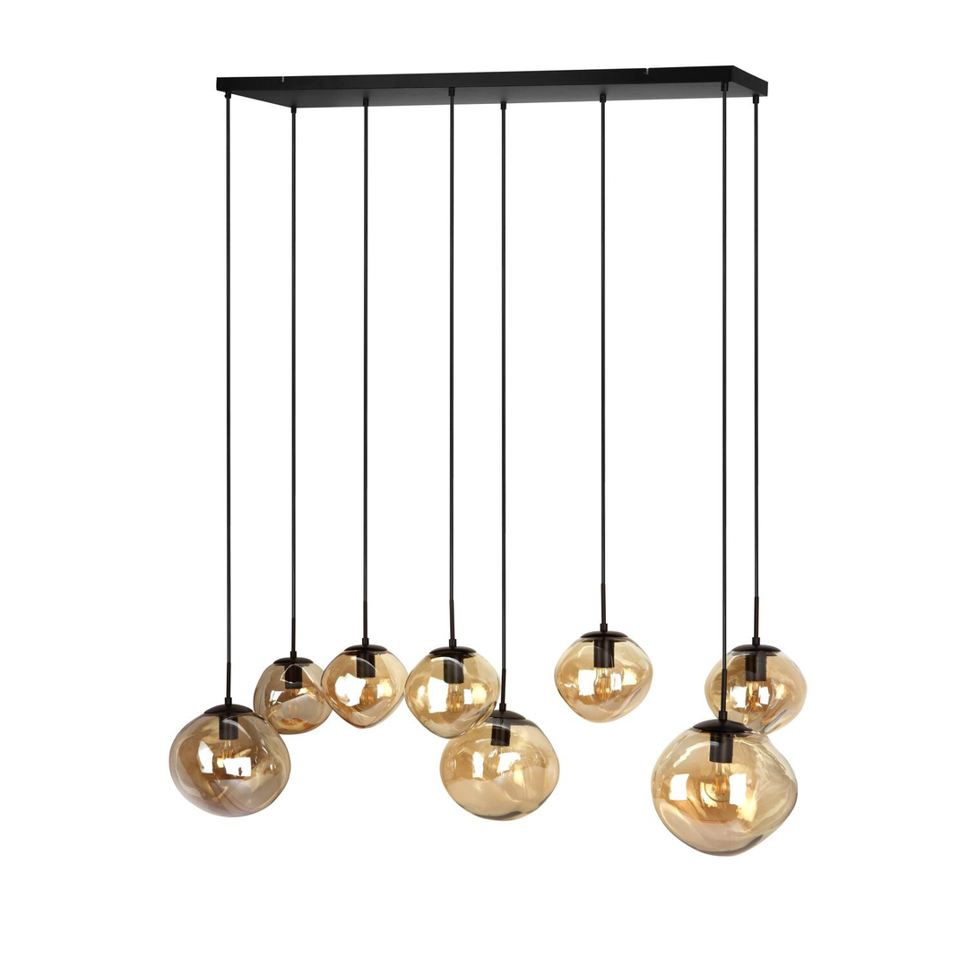 Hanglamp Macato zwart amber glas 8-lichts