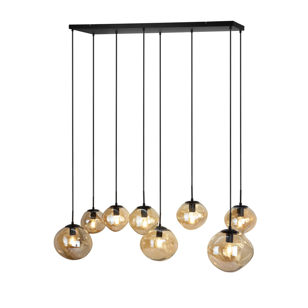 Hanglamp Macato zwart amber glas 8-lichts