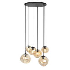 Hanglamp Macato zwart amber glas 6-lichts