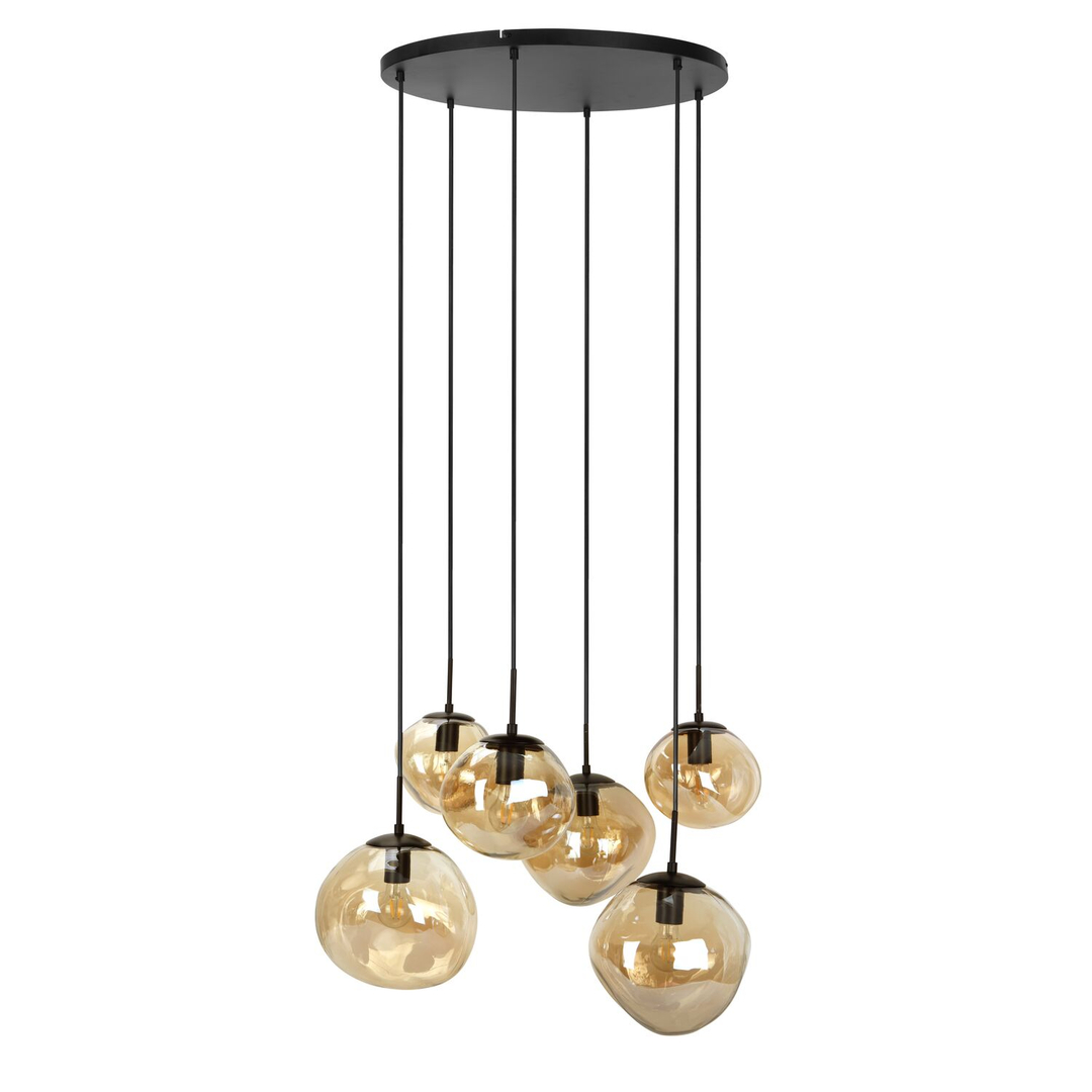 Hanglamp Macato zwart amber glas 6-lichts