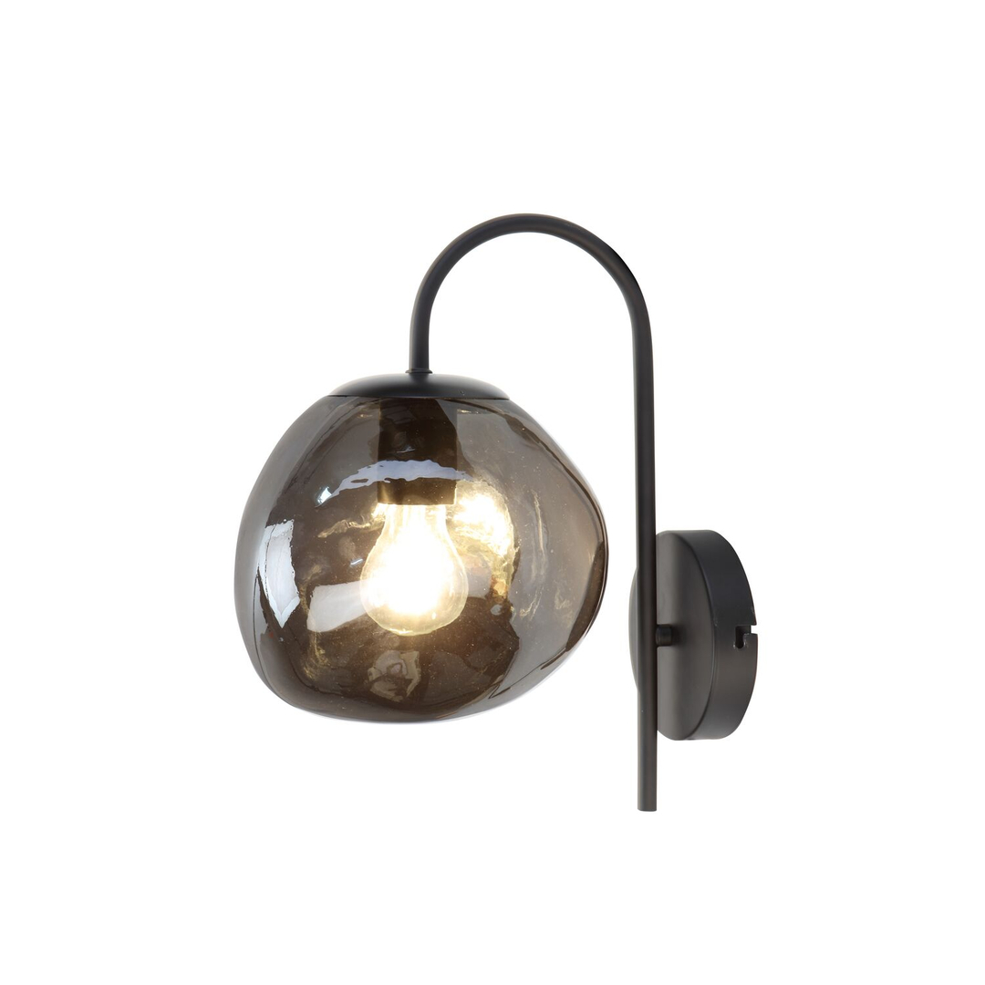 Wandlamp Macato zwart smoke glas 1-lichts
