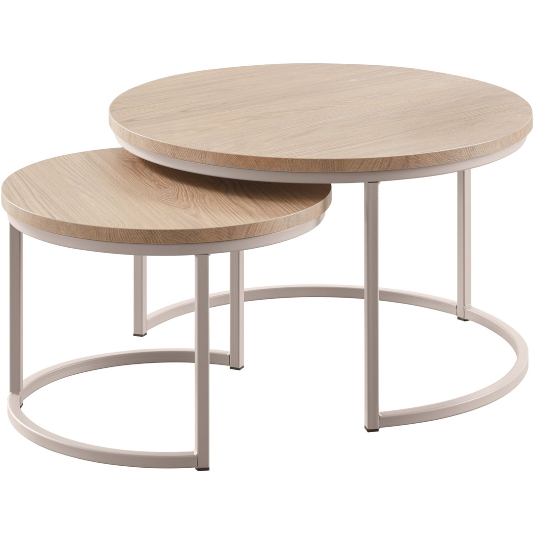 Salontafelset Lunata 55 en 75 cm rond misty oak