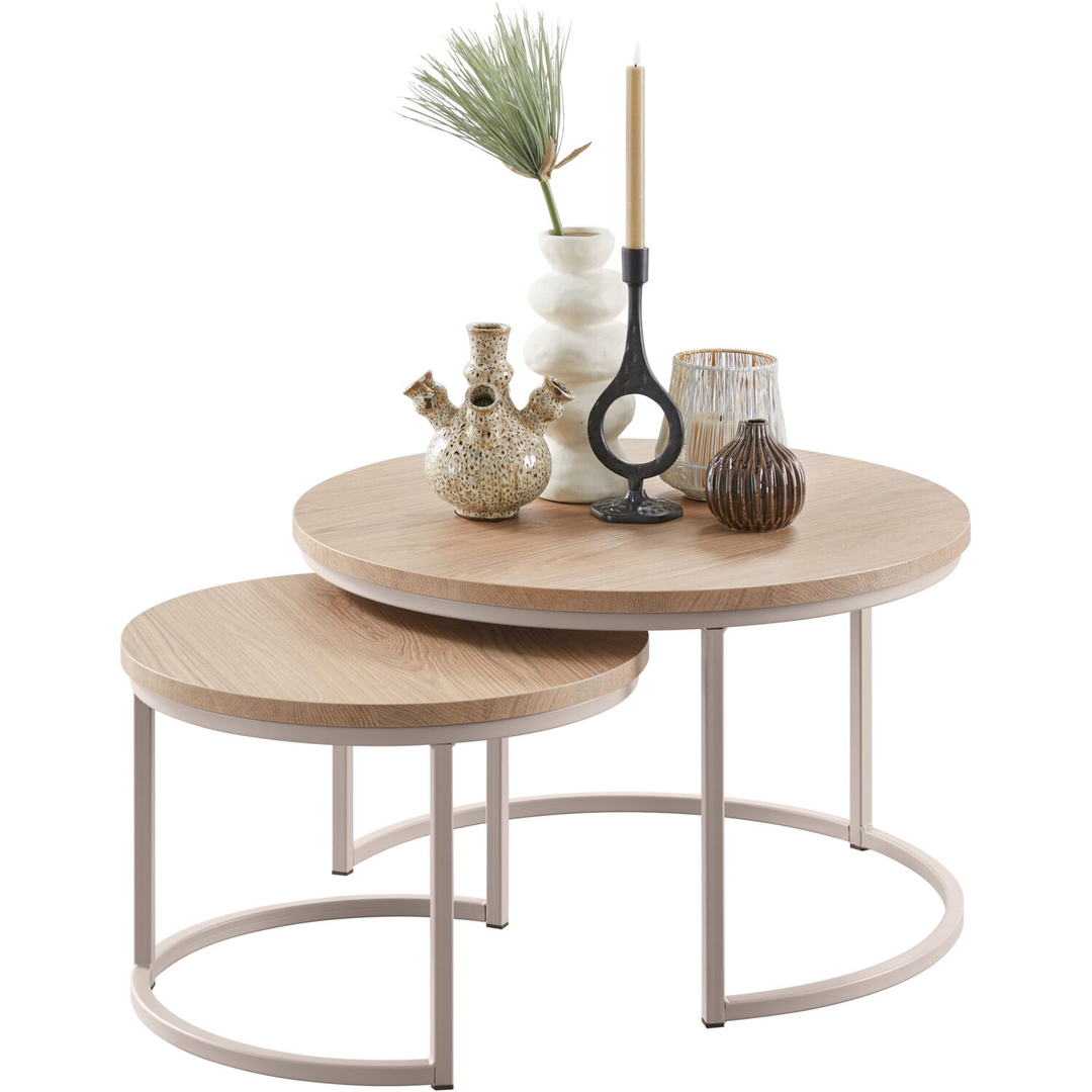 Salontafelset Lunata 55 en 75 cm rond misty oak