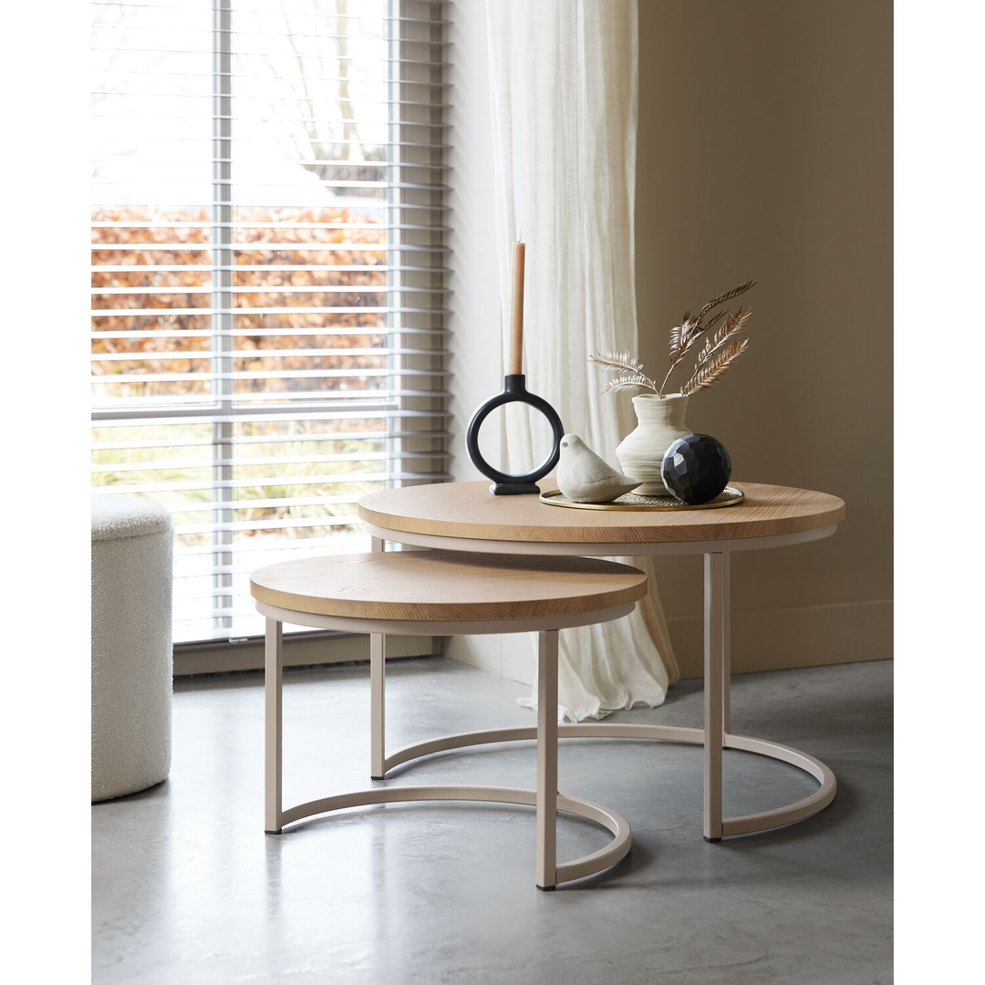 Salontafelset Lunata 55 en 75 cm rond misty oak