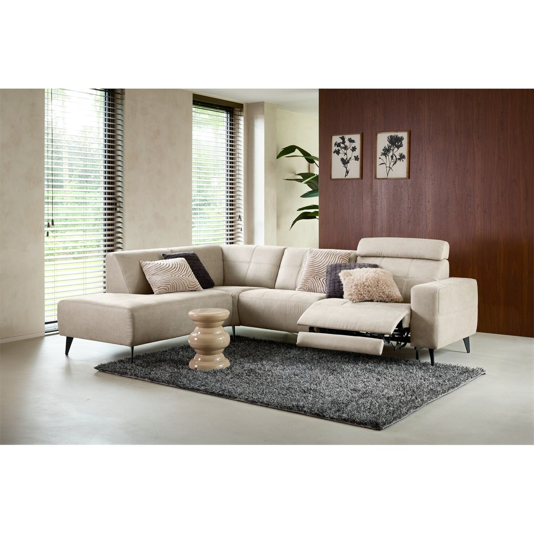 Hoekbank links Piorino pocketvering lichtgrijs relaxfunctie
