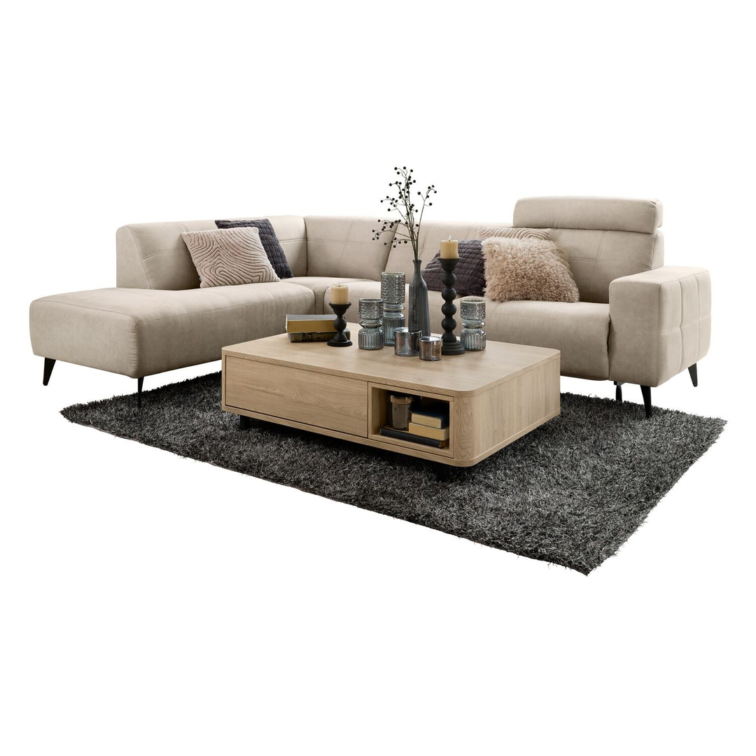Hoekbank links Piorino pocketvering lichtgrijs relaxfunctie