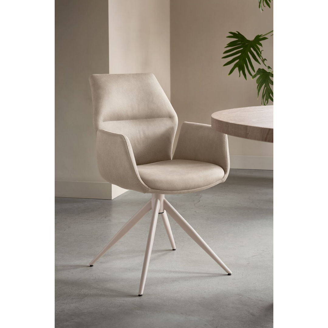 Eetkamerstoel Faido microvezel beige poot grijs