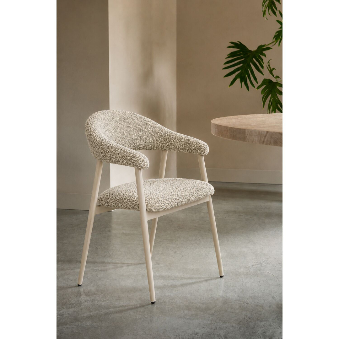 Eetkamerstoel Dioso bouclé naturel poot taupe