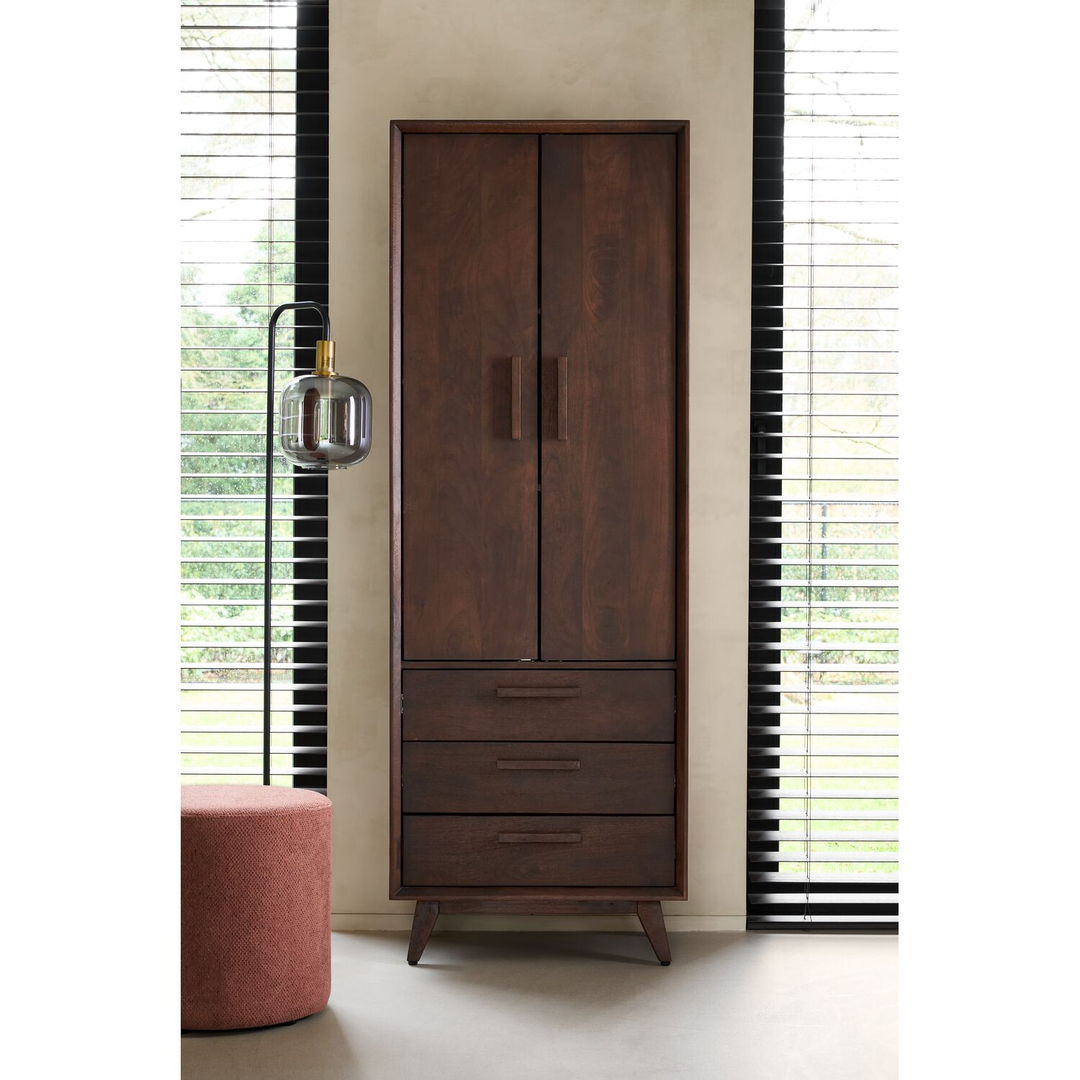 Opbergkast Tivi donkerbruin mangohout 195x69x42 cm 3 lades