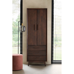 Opbergkast Tivi donkerbruin mangohout 195x69x42 cm 3 lades