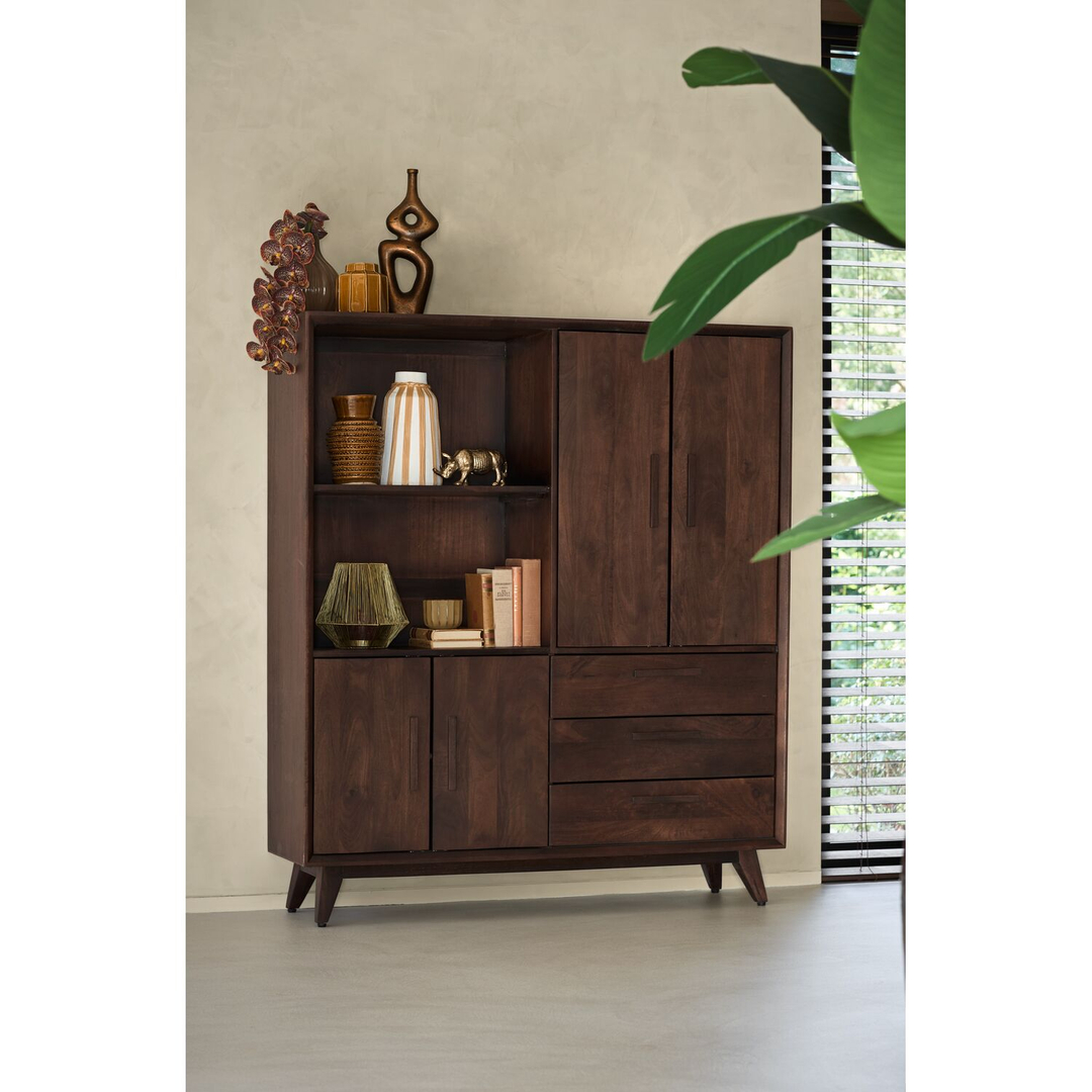 Opbergkast Tivi donkerbruin mangohout 155x134x42 cm